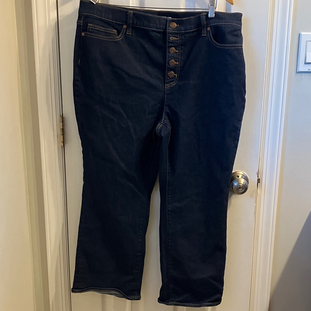 Lands' End Navy Button-Fly Flare Jeans - Picture 5 of 6